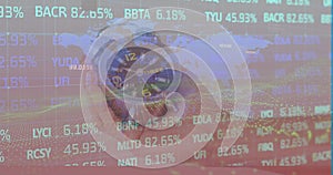 Image of data processing over hand with clock