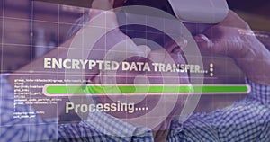 Image of data processing over man using vr headset