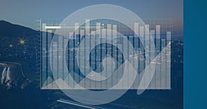 Image of data processing over modern building and cityscape