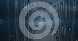 Image of data processing over modern building and cityscape