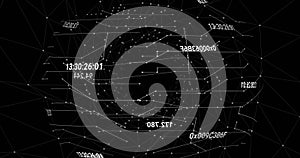 Image of data processing over network of connections on black background