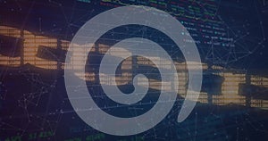 Image of data processing over network of connections on black background