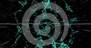 Image of data processing over network of connections on black background