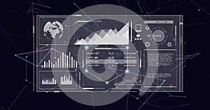 Image of data processing over network of connections on black background