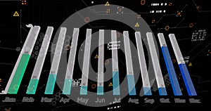 Image of data processing over network of connections on black background