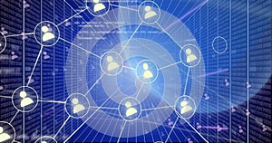 Image of data processing over network of connections with icons