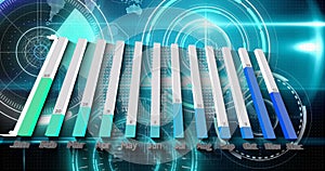 Image of data processing over scope scanning on black background