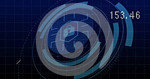 Image of data processing over scope scanning and padlock