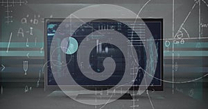 Image of data processing over screen on grey background