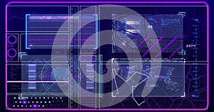 Image of data processing over screens on black background