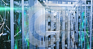 Image of data processing over server room