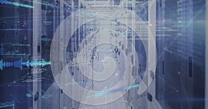 Image of data processing over server room