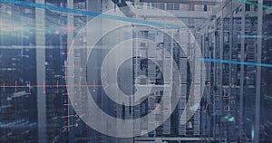 Image of data processing over server room