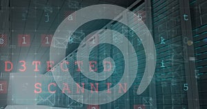 Image of data processing over server room