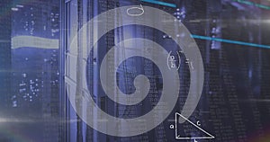 Image of data processing over server room