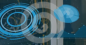 Image of data processing over server room