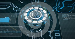 Image of data processing over server room