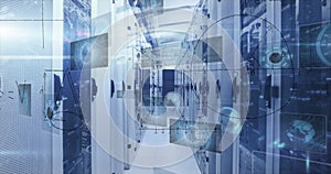 Image of data processing over server room