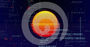 Image of data processing over sun on black background