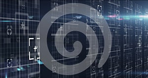 Image of data processing over tech room with computer servers