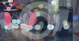 Image of data processing over turret truck in warehouse