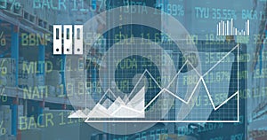 Image of data processing over turret truck in warehouse