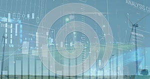 Image of data processing over wind turbines and network of connections