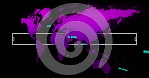 Image of data processing over world map on black background