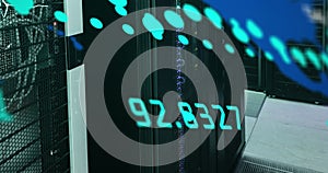 Image of data processing over world map and computer servers