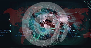 Image of data processing over world map and globe