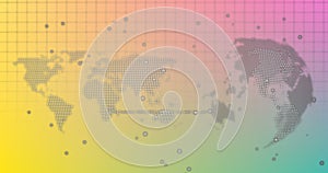 Image of data processing over world map and globe