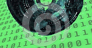 Image of data processing over world map on green background