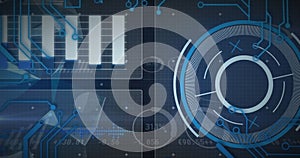 Image of data processing with scope scanning on black background