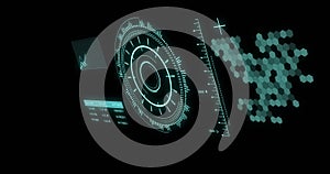 Image of data processing with scope scanning on black background