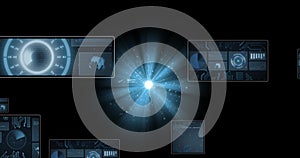 Image of data processing with scope scanning over light spots on black background