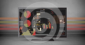 Image of data processing on screen over grey background