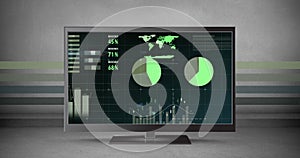 Image of data processing on screen over grey background