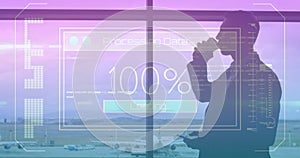 Image of data processing on screen over man using smartphone