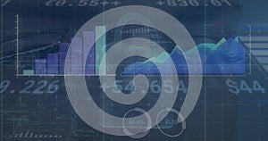 Image of data processing and security padlock over blue background