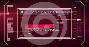 Image of data processing text over screen and computer servers