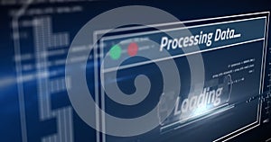 Image of data processing text over screen and computer servers