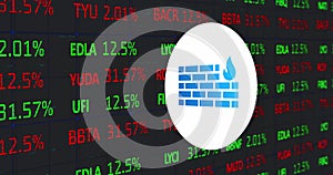 Image of data processing with wall icon over blue background