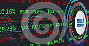 Image of data processing with wall icon over blue background