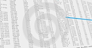 Image of data processing on white and blue computer screen