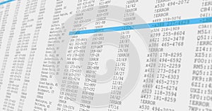 Image of data processing on white and blue computer screen
