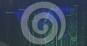 Image of data processing and world map with cables of computer servers