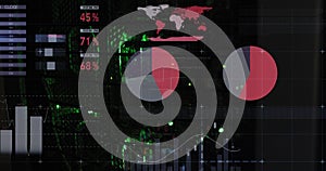 Image of data and statistics processing over green lights of computer servers