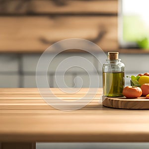 Image of decorated kitchen and wooden table with decoration