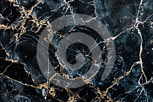 Image of Deep black marble pattern with white veins. Texture for background usage