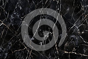Image of Deep black marble pattern with white veins. Texture for background usage